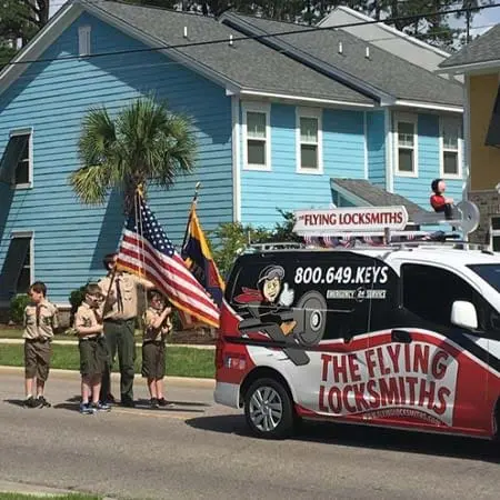 The Flying Locksmiths participate in a parade near Shallotte, NC