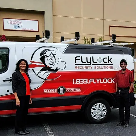 FlyLock Security Solutions South Atlanta owners Latha and Ravi. 