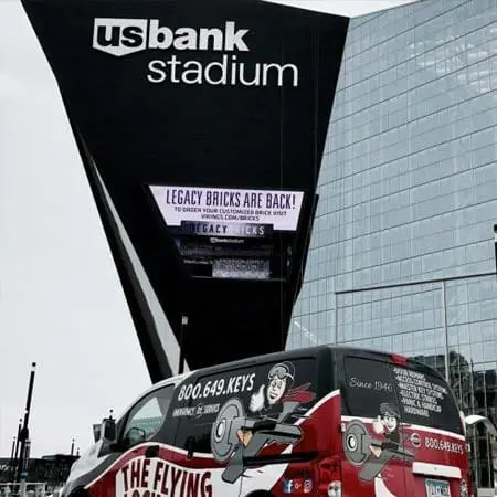 TFL service van after performing automatic door operator service at US Bank Stadium in Minneapolis, MN