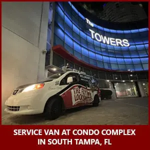Flying Locksmiths Service Van at Condo Complex in Tampa, FL