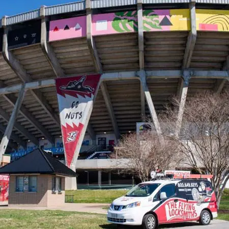 The Flying Locksmiths provide commercial door repair at a sports stadium in Richmond, VA