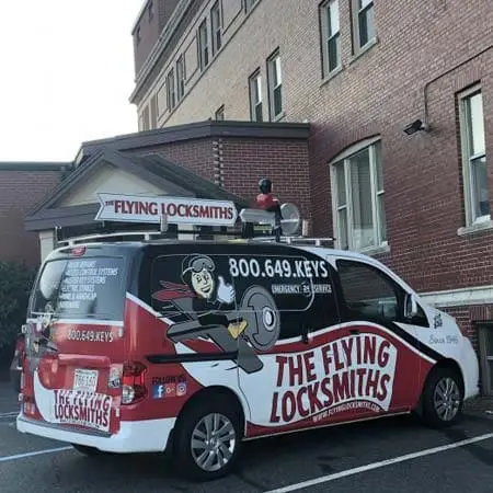 TFL van at a commercial customer building conducting a video intercom installation near Westfield, MA