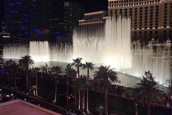 Image of fountains spraying at The Bellagio Hotel