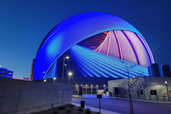 Image of The Sphere at night in Las Vegas