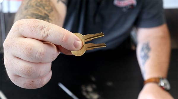 Commercial locksmith holding keys