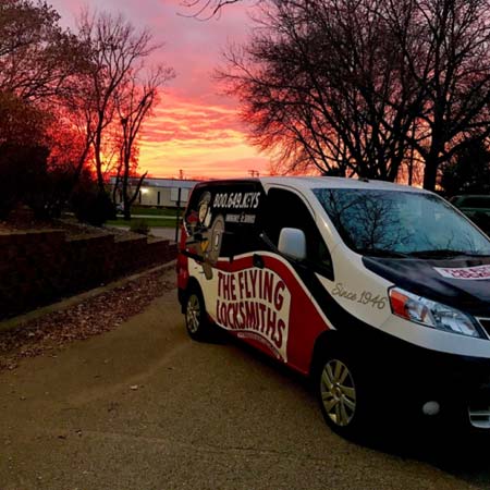 TFL van at sunset after completing security camera installation near Minneapolis, MN