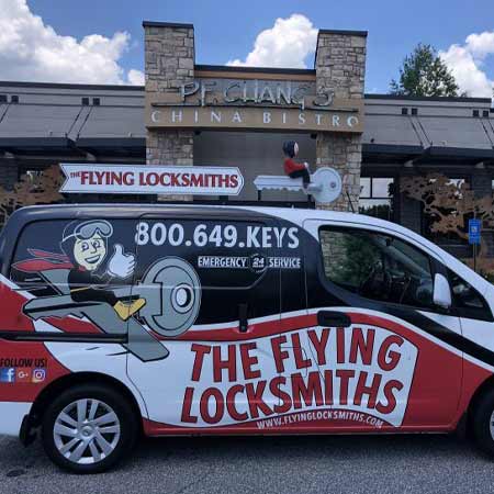 TFL service van at PF Changs restaurant for electronic lock installation near Atlanta, GA