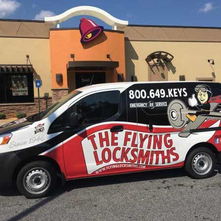 The Flying Locksmiths at Taco Bell store doing a security camera installation near Decatur, GA